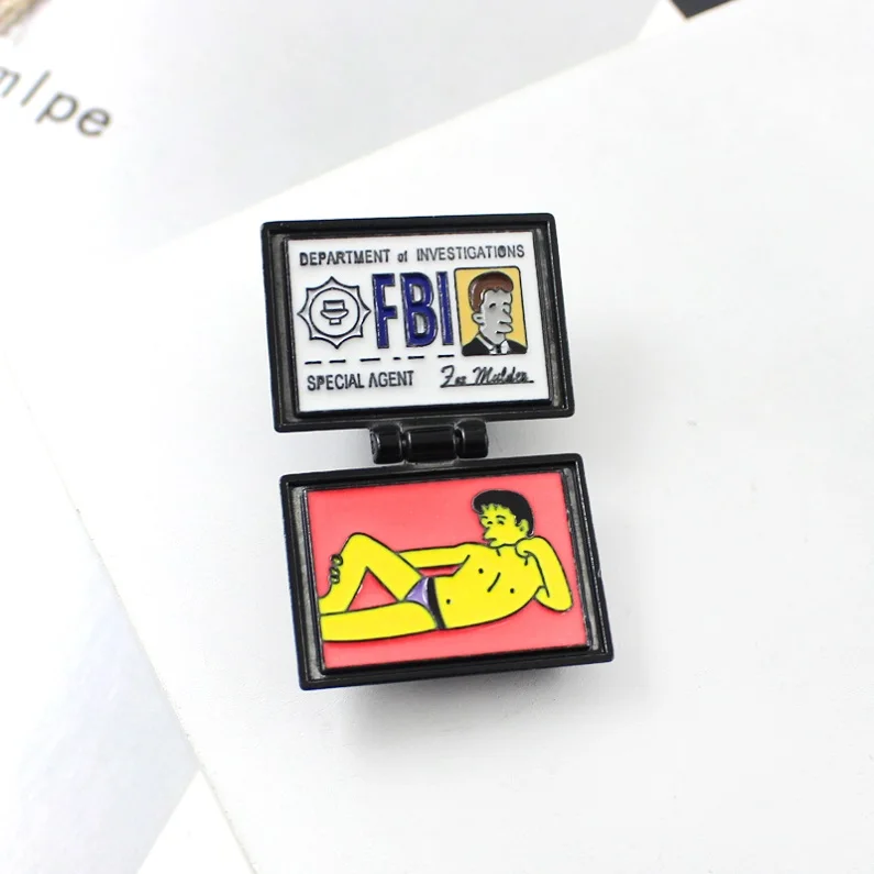 Симпсоны брошь X-file FBI Fox Mulder ID Card эмалированная булавка на лацкан Значки для посылка ювелирные изделия для одежды Подарки для женщин и мужчин