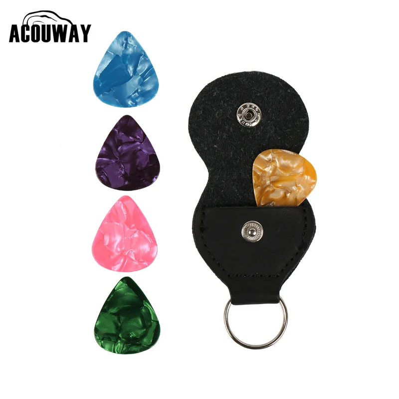 Guitar Pick Holder Black Genuine Leather Guitarra Plectrum Case3