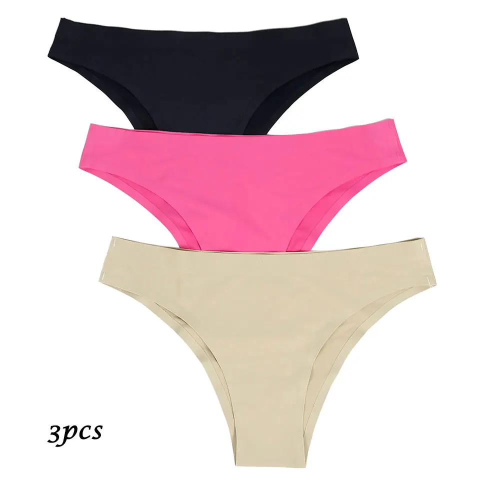 

Panties Women 3pcs/Lot Solid Color Seamless Briefs Sexy Low Waist Female Underwear Ice Silk Lingerie