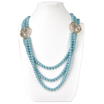 

3 rows a light blue multi-layered beaded Synthesis pearl gem necklace bright in color gives you a feel of being at the be gitf