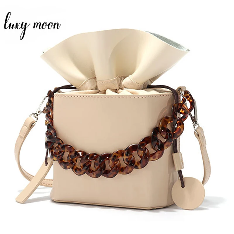 

Fashion Design High Quality PU Leather Female Bucket Bag Small Drawstring Handbag New Solid Color Simple Stye Women Shoulder Bag