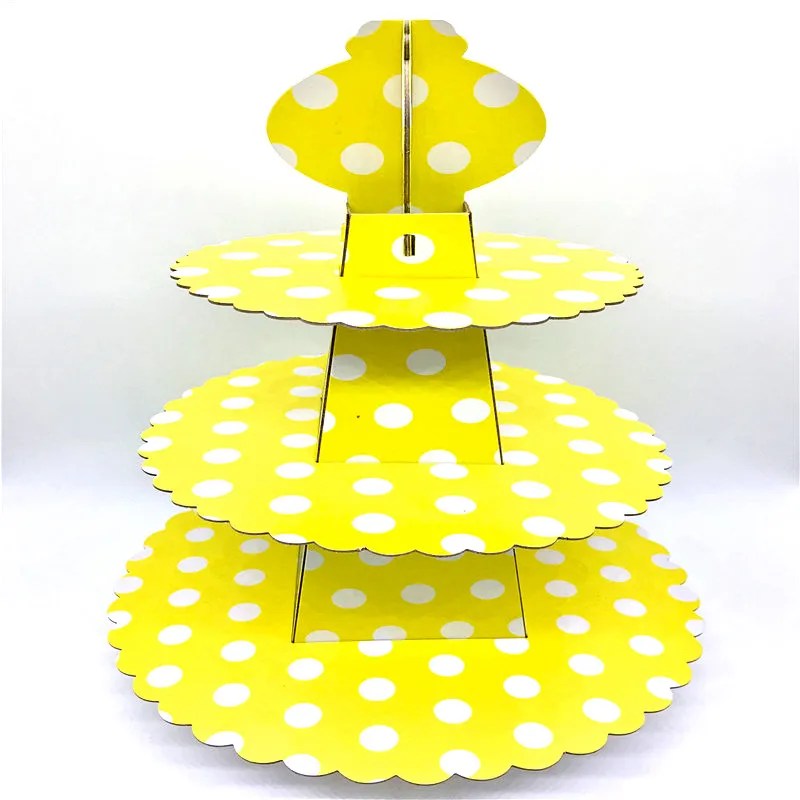 

2018 Cartoon Paper Yellow Cake Stand Three Layers Folding Cupcake Dessert Candy Cookies Holder Rack Kids Birthday Party Supplies