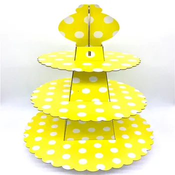 

2018 Cartoon Paper Yellow Cake Stand Three Layers Folding Cupcake Dessert Candy Cookies Holder Rack Kids Birthday Party Supplies