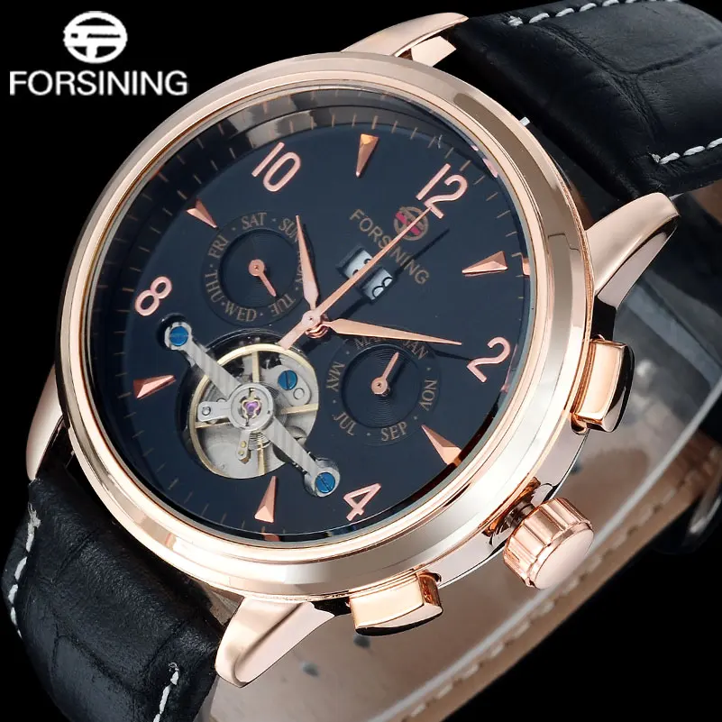 

2017 NEW FORSINING business brand men's watch auto Mechanical calendar design watch tourbillion gold number wristwatches A848