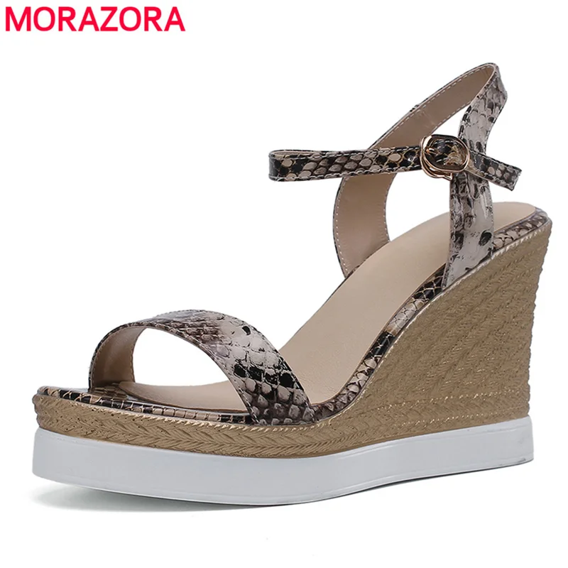 

MORAZORA 2019 wedges sandals women high quality Snake printing summer wedges high heels women's sandals platform shoes female