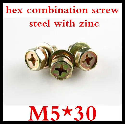 

100pcs/lot High Quality M5*30 Steel With Zinc Phillips Hex Combination Screw With Washer