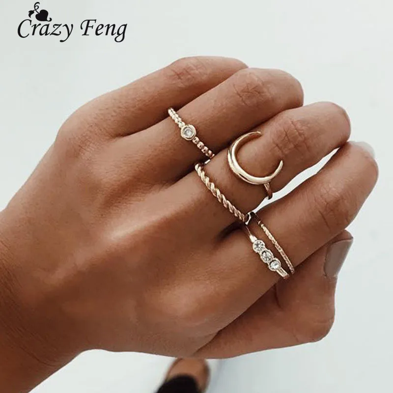 Комплект колец в стиле бохо для женщин ювелирное изделие Crazy Feng 5 шт./лот панк с