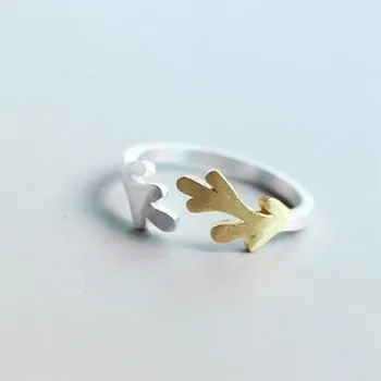 

Exquisite New Arrival Double Colors Antler 925 Sterling Silver Jewelry Fashion Personality Brushed Deer Opening Rings SR213