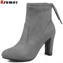 ASUMER/Большие размеры 34-43; Botines; женские зимние ботинки; женские ботильоны; замшевые ботинки на высоком каблуке; botas mujer femininas; обувь
