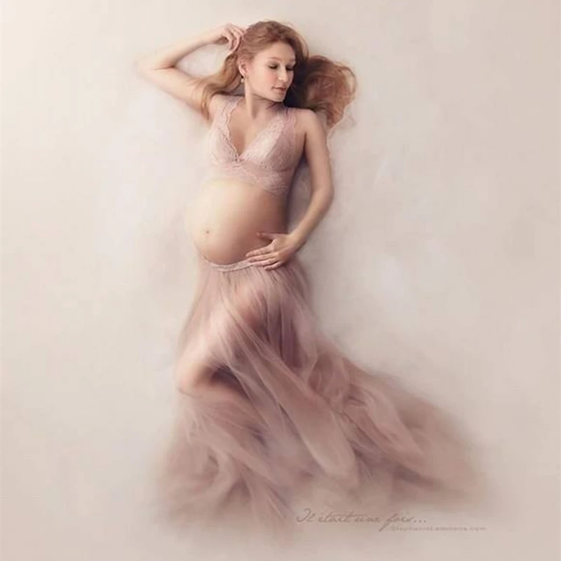 

Le Couple Maternity Photography Props Tulle Skirt Maternity Photo Shoot Maxi Skirt and Bras Maternity Tulle Dress