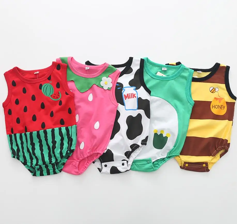 Bebé recién nacido de algodón mamelucos Unisex bebé niña niño ropa de frutas de fresa sandía verano bebe ropa overoles