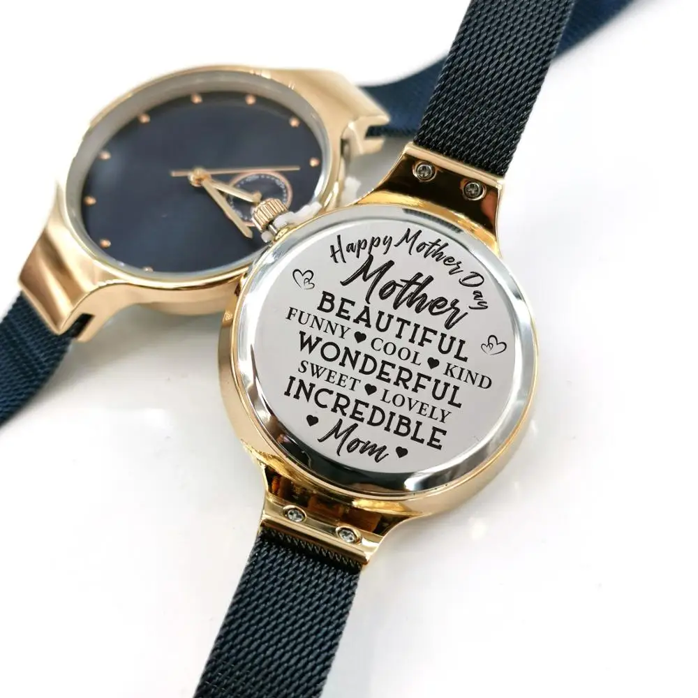 

To My Mum Customized engraved Watches Japan Movement Business Simplicity Lady Watches Luxury Fashion Blue Wrist Watches Gifts