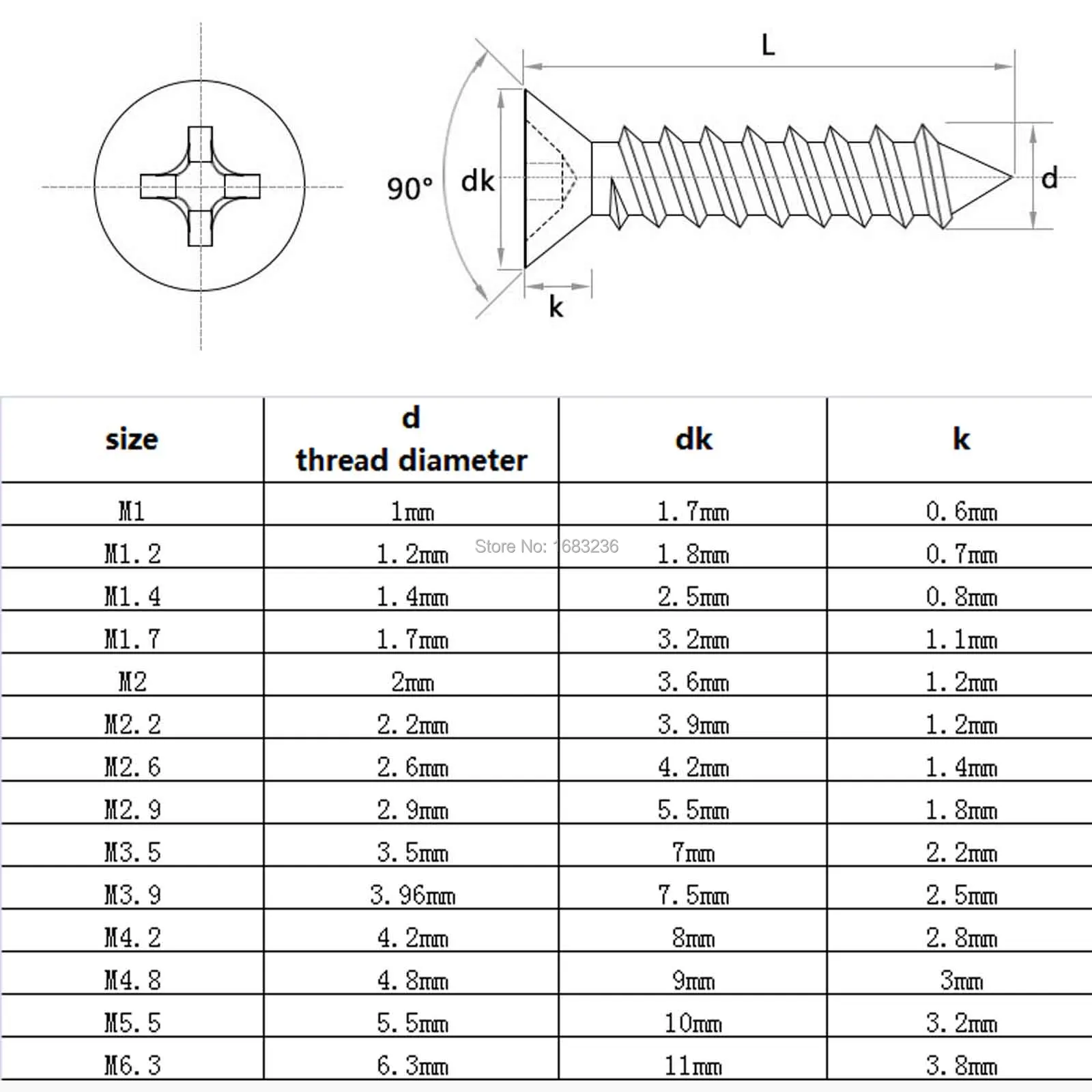 10/50pc M3.5 M3.9 M4.2 M4.8 M5.5 M6.3 304 stainless steel Cross Phillips Flat Countersunk Head Self tapping Furniture Wood Screw