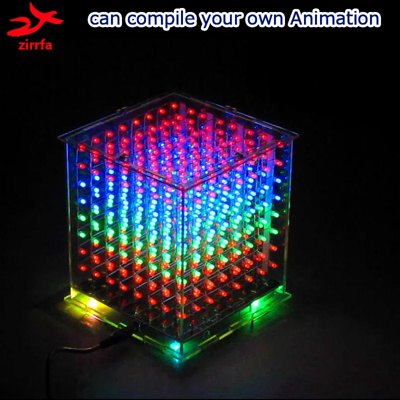 diy electronic  3D multicolor led light cubeeds kit with Excellent animations 3D8 8x8x8 gift led display electronic diy kit