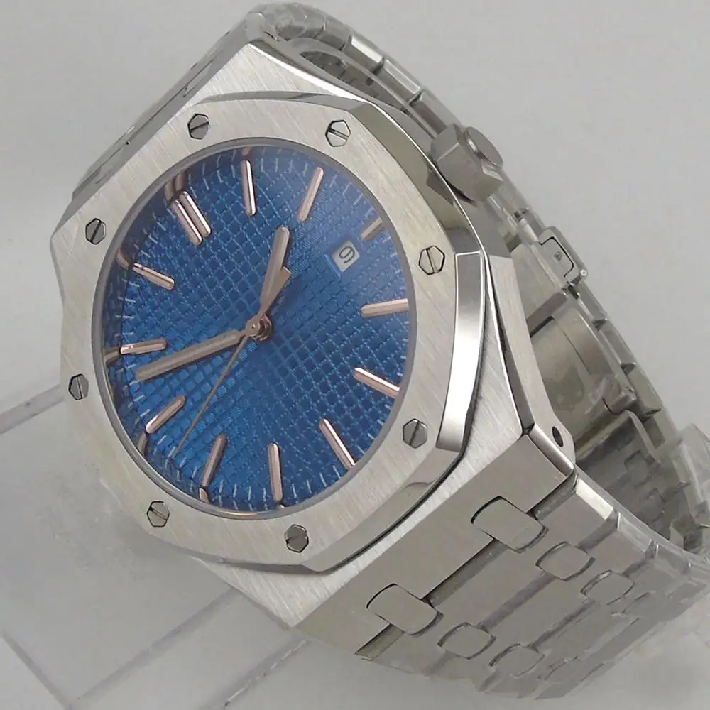 

Fashional Simple 42mm Sea Blue Sterile Dial Automatic Men's Watch Auto Date MIYOTA Movement Stainless Steel Strap