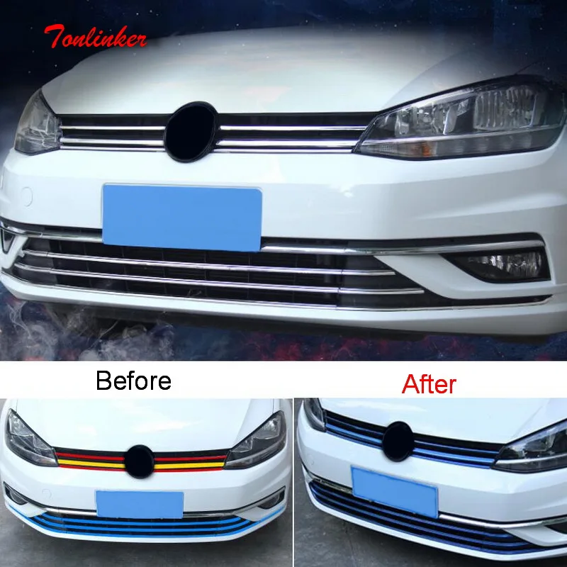 

Tonlinker Cover Sticker for VW GOLF 2018 Car Styling 4/6 PCS Stainless steel Exterior Modified Racing grills Cover Stickers