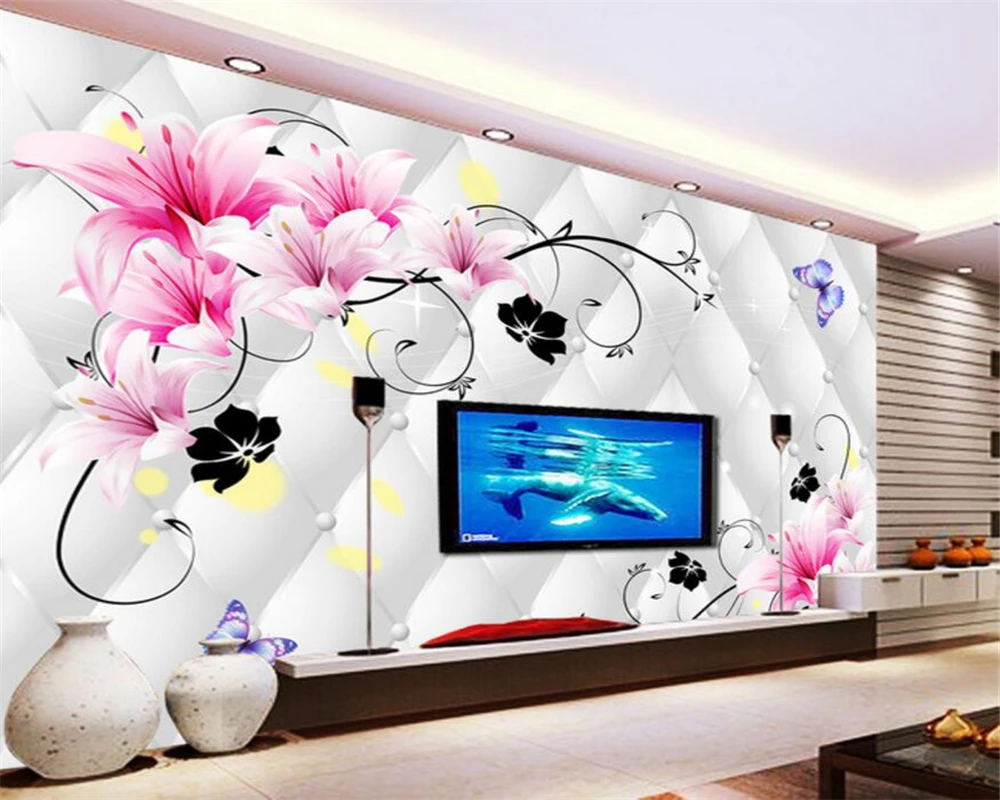 Beibehang 3 d wallpaper household to decorate the living room sofa custom wallpaper Lily  package photo  wallpaper for walls 4sheets pack laser bling letter gift alphabet sticker decorate photocard scrapbooking diy photo album stationery supplies