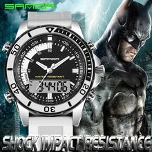 SANDA Nouveau Casual Hommes Sport Montre Étanche Chronomètre En Caoutchouc Montre-Bracelet Dual Time Numérique Analogique Cadeau Pour Étudiant Noir OP001