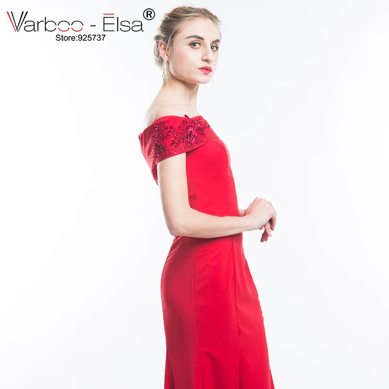 VARBOO_ELSA элегантное красное атласное с юбкой-русалкой вечернее платье сексуальный вырез «сердечко» с открытыми плечами Длинные Выпускные платья на заказ robe de soiree
