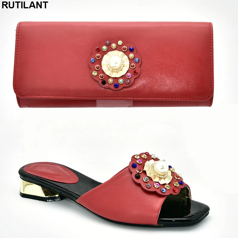 

Italian Shoe and Bag Set for Party In Women Nigerian Women Wedding Shoes and Bag Set Decorated with Rhinestone Luxury Women Shoe