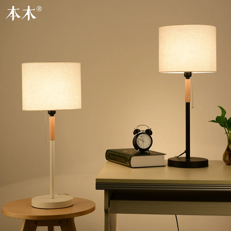 

Modern Nordic Elegant Wood Fabric Led E27 Dimmerable Table Lamp For Bedroom Bedside Living Room Night Light Deco
