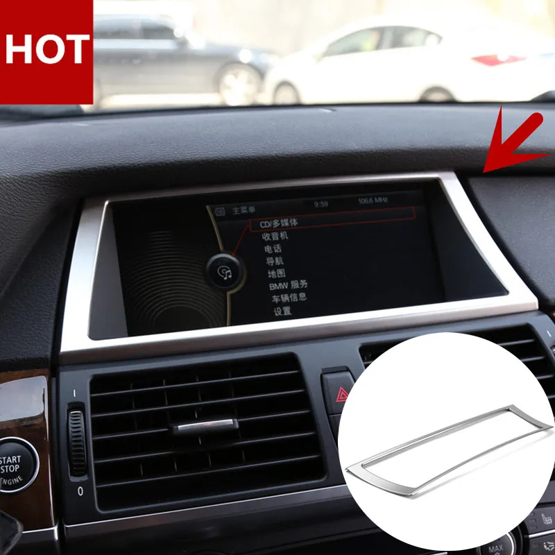 Inner Centre Console GPS Navigation Frame Cover Trim Stainles For BMW X5 E70 2009 2013