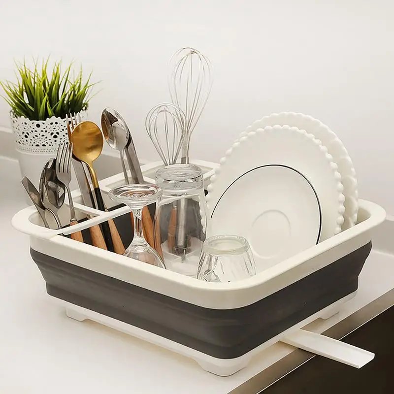 

Car Foldable Dish Rack Camper Tableware Racks Kitchen Portable Bowl Rack TPR Bowl Sink Design For RV Caravan Boats