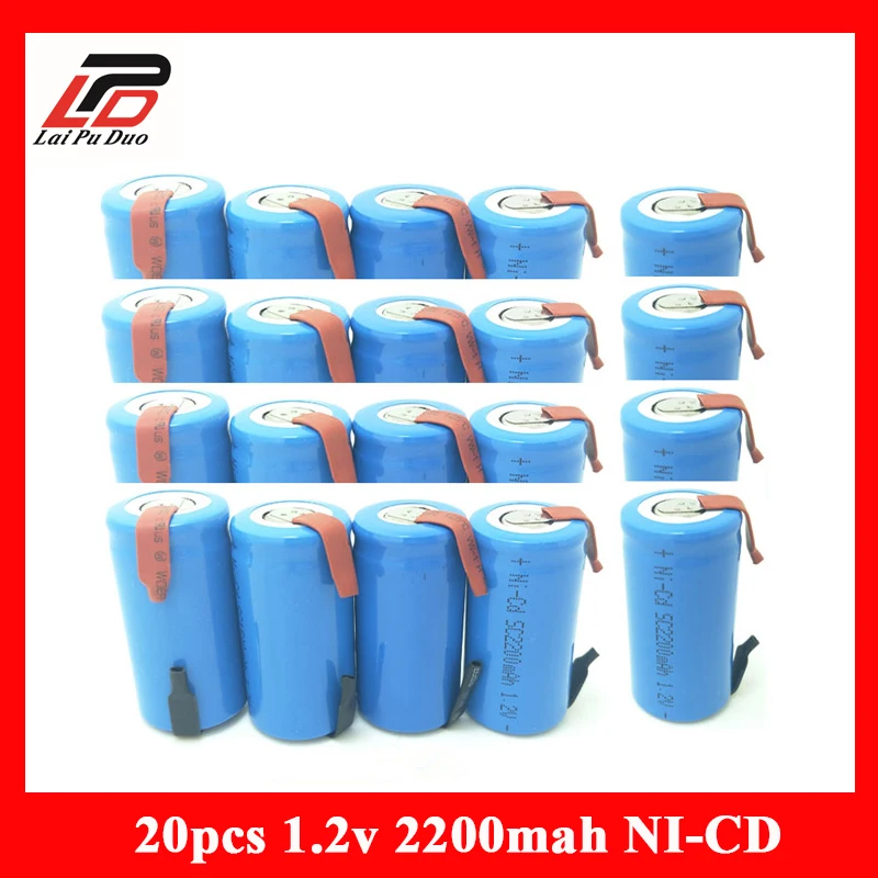 

NI-CD 2200mAh 1.2V for Electric Drill SC Rechargeable Battery SUBC Batteria for Screwdriver Cell with Tab 20 Pieces Included