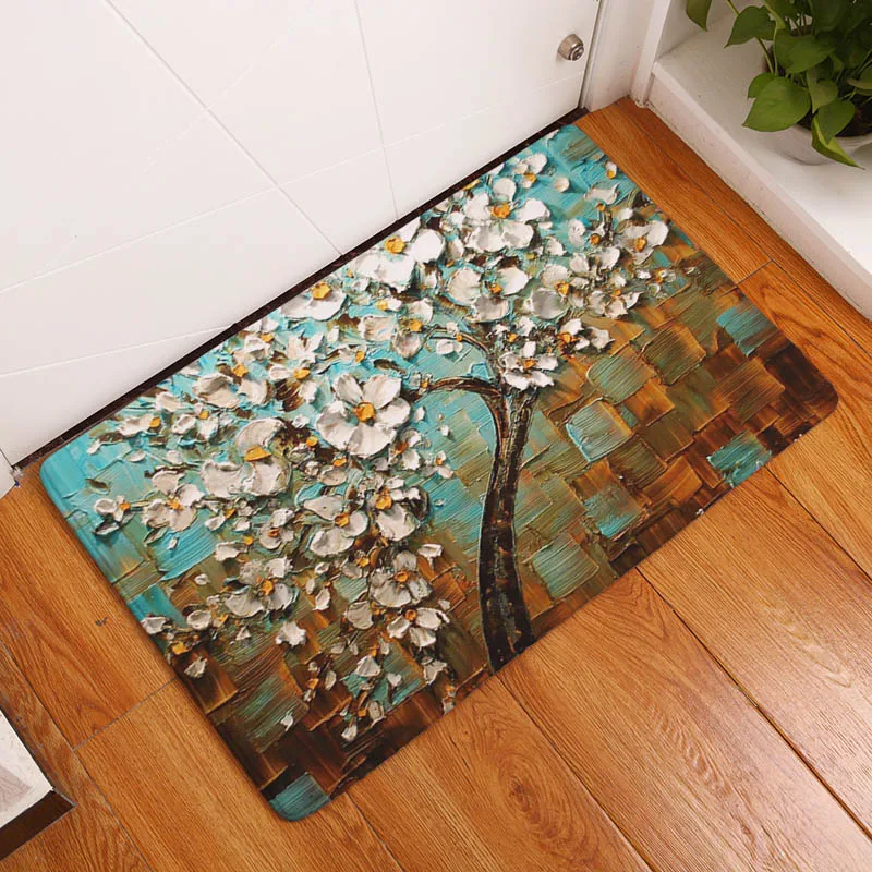 Us 4 8 60 Off Oil Tree Printing Bedroom Carpets Beautiful Plant Pattern Floor Mat For Living Room Anti Slip Flannel Tapete In Mat From Home Garden