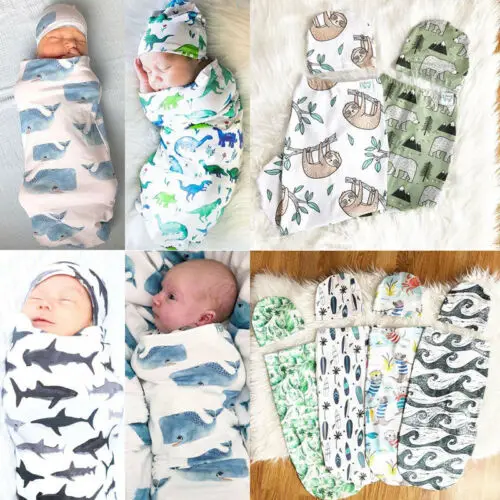 Спальные мешки для новорожденных; милое Пеленальное Одеяло; пеленка для сна; муслиновая накидка+ шапочка; 2 шт