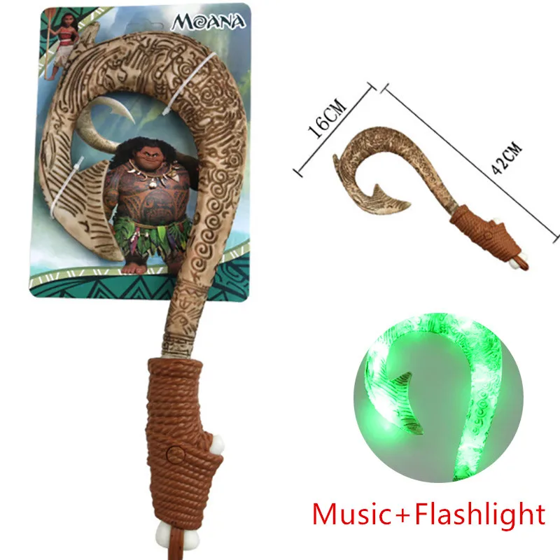 

42CM Moana Waialiki Maui Weapons LED Light Music Saber Fishing Hook Action Figures Moana Necklace Adventure lightsaber Kids Toys
