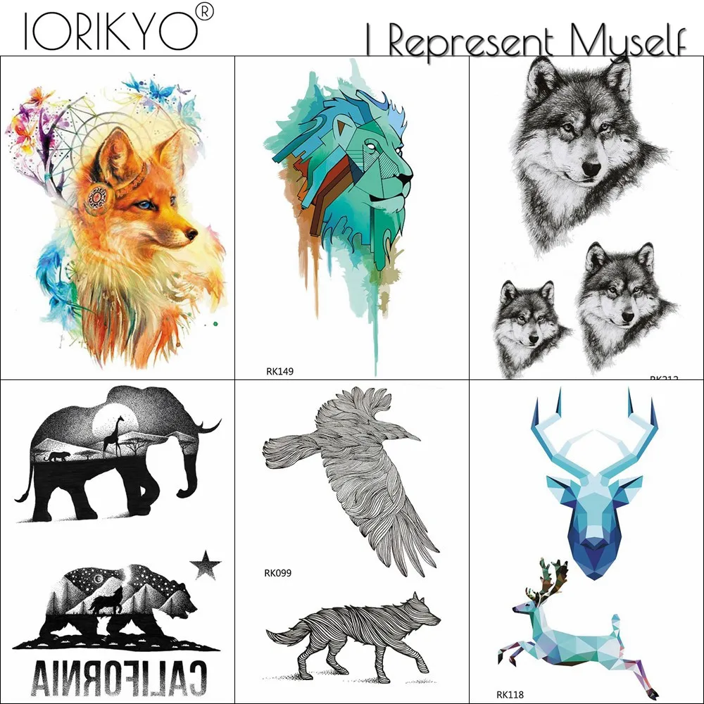Мужские и женские временные тату IORIKYO черная вспышка рисунок льва Переводные