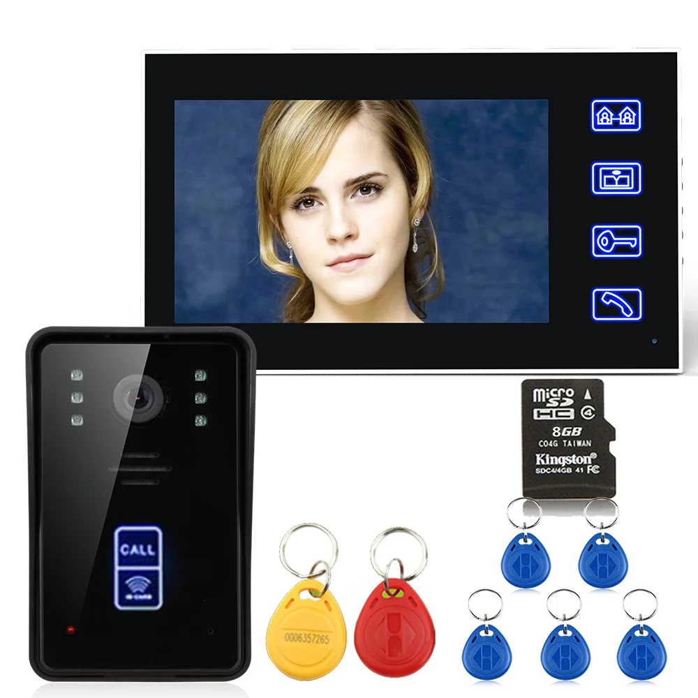 7\ RFID Video Door Phone Intercom Doorbell With Recording 8G TF Card Night Vision Security CCTV Camera