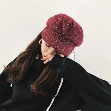 Осенне-зимняя обувь новая мода темперамент художника шляпа Творческие Теплый восьмиугольной hat диких берет разное newsboy 4 вида цветов