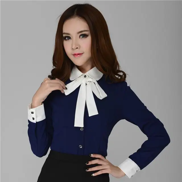 Nuevo estilo 2015 primavera Formal mujer camisas azules