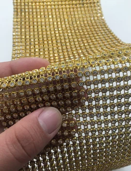 

(10 yard/lot) Gold Yellow Crystal Mesh Trim Bling Diamond Wrap Cake Roll Tulle Rhinestone Ribbons Party Wedding Decoration