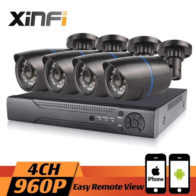 

XINFI 4CH CCTV System 1080P NVR Network Video Recorder 960P 1.3MP Home Security Camera outdoor Super camera System CCTV DVR kit