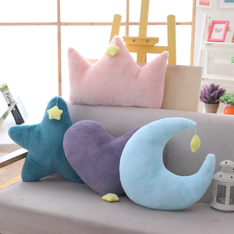 Sky Series Plush Toy Stuffed Soft Cartoon Moon Star Crown Heart-Shaped Plush Pillow Cute Sofa Cushion For Kids Birthday Gift