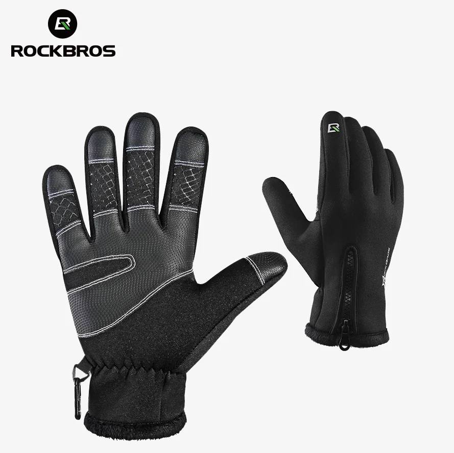 ROCKBROS-10 перчатки для катания на лыжах противоскользящие ветрозащитные теплые флисовые перчатки зимние моющиеся мужские и женские спортивные перчатки 2 стиля