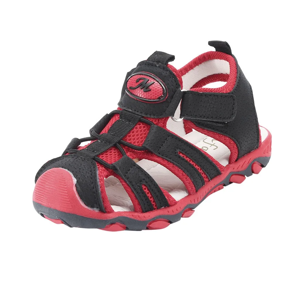 Детская обувь; сандалии для мальчиков; коллекция года; Летние повседневные сандалии с закрытым носком для маленьких мальчиков; пляжная обувь на мягкой подошве; кроссовки;# LR3 - Цвет: Красный