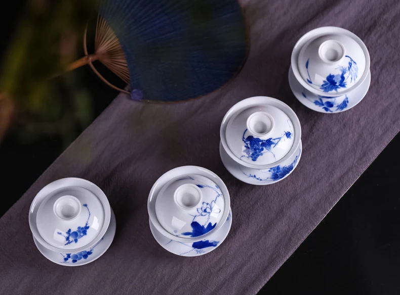Changwuju Цзиндэчжэнь чашки и блюдца кунгфу Чайный набор чашка ручной работы с крышкой большой размер синий и белый фарфор китайская чашка для чая