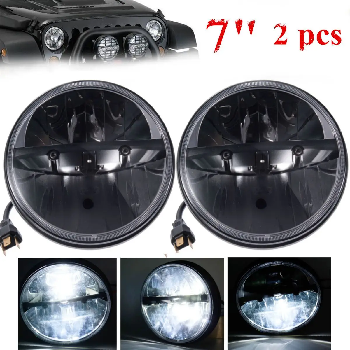 2Pcs 7 Inch Round Headlight Led For Jeep/Wrangler 97-15 Hummer LED Hi/Lo Beam Headlamp For CJ TJ JK