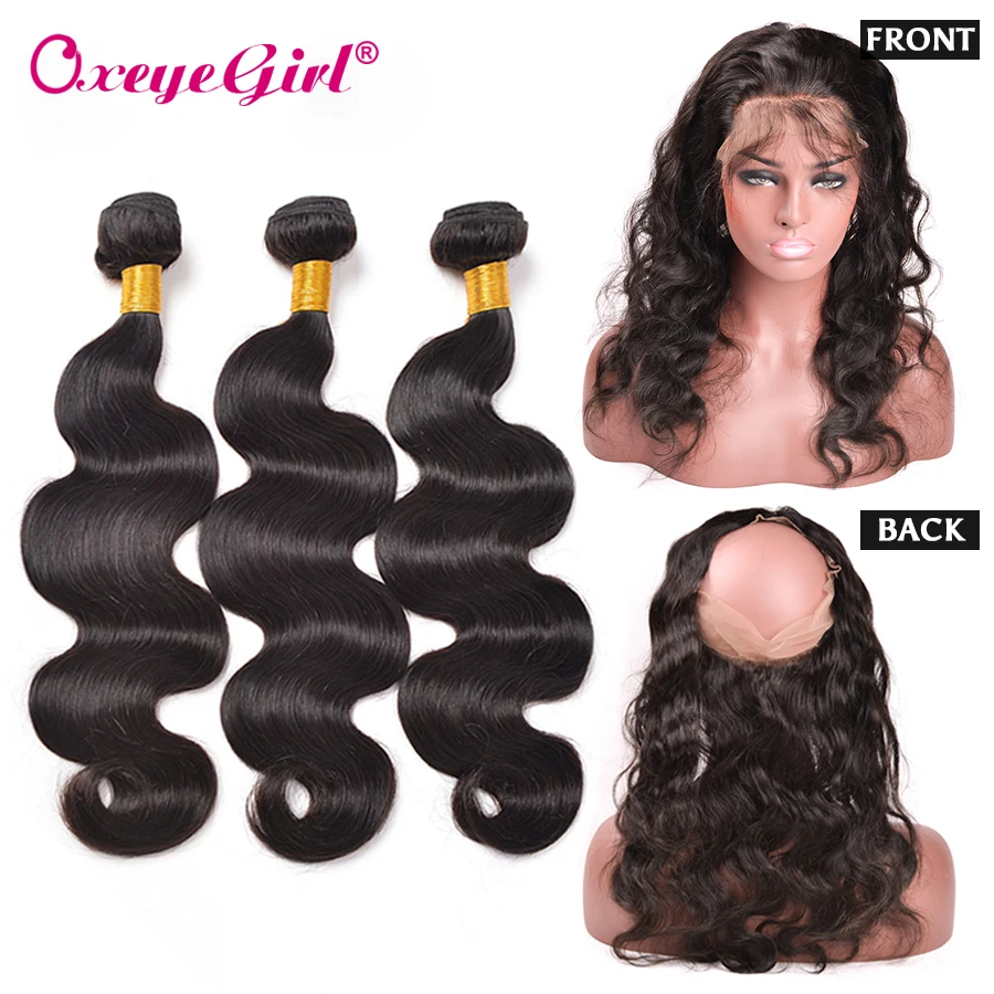 

360 Lace Frontal With Bundle Malaysian Body Wave Human Hair Bundles With Frontal 360 Frontal With Bundles Nonremy Hair Oxeyegirl