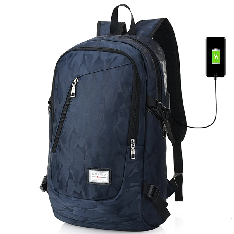17 Inch Laptop Backpack Men USB Charging Nylon Camouflage Travel Backpack Computer Bag Headphone Hole Rucksack Daypack Notebook