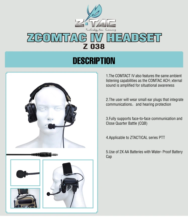 Z-TAC Set Sale Tactical zPeltor Headset with Kenwood PTT and Baofeng Radio