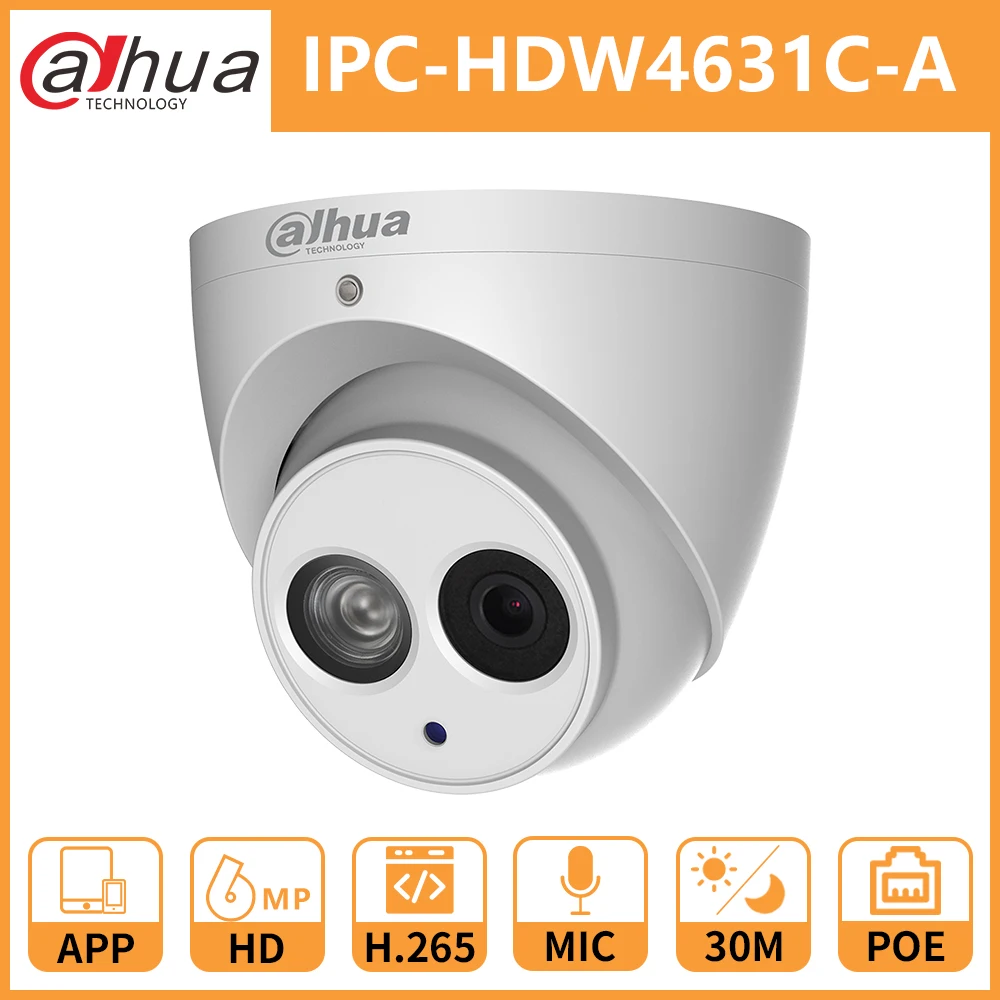 Dahua IP купольная камера безопасности DH-IPC-HDW4631C-A 6MP CCTV IR30M ночного видения Встроенный микрофон IP67 камера видеонаблюдения ONVIF для дома