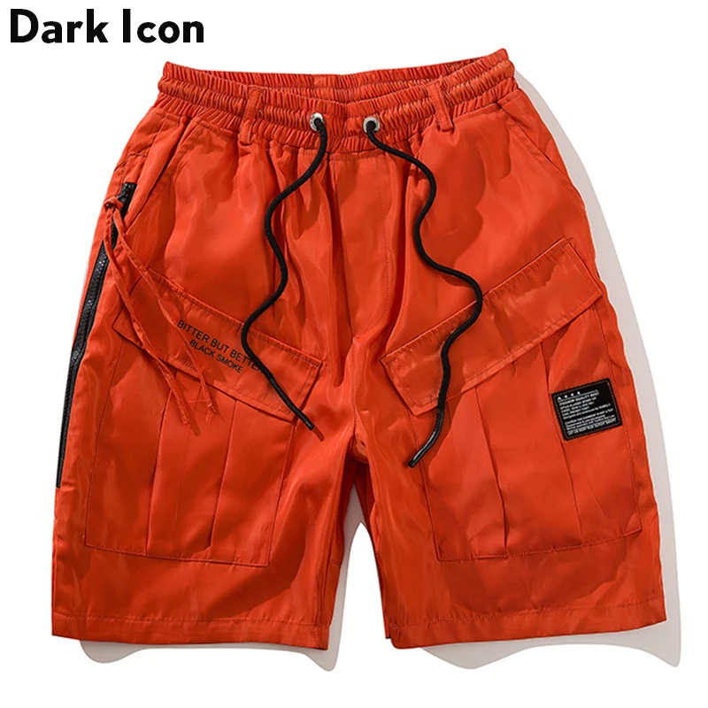 

Dark Icon Big Pockets Elastic Waist Men's Shorts Summer Street Shorts Men Green Orange Black