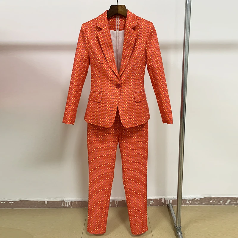 Высокое качество Новая мода Deesigner подиумный костюм набор женский очаровательный цветочный клетчатый пиджак на одной пуговице брюки костюм