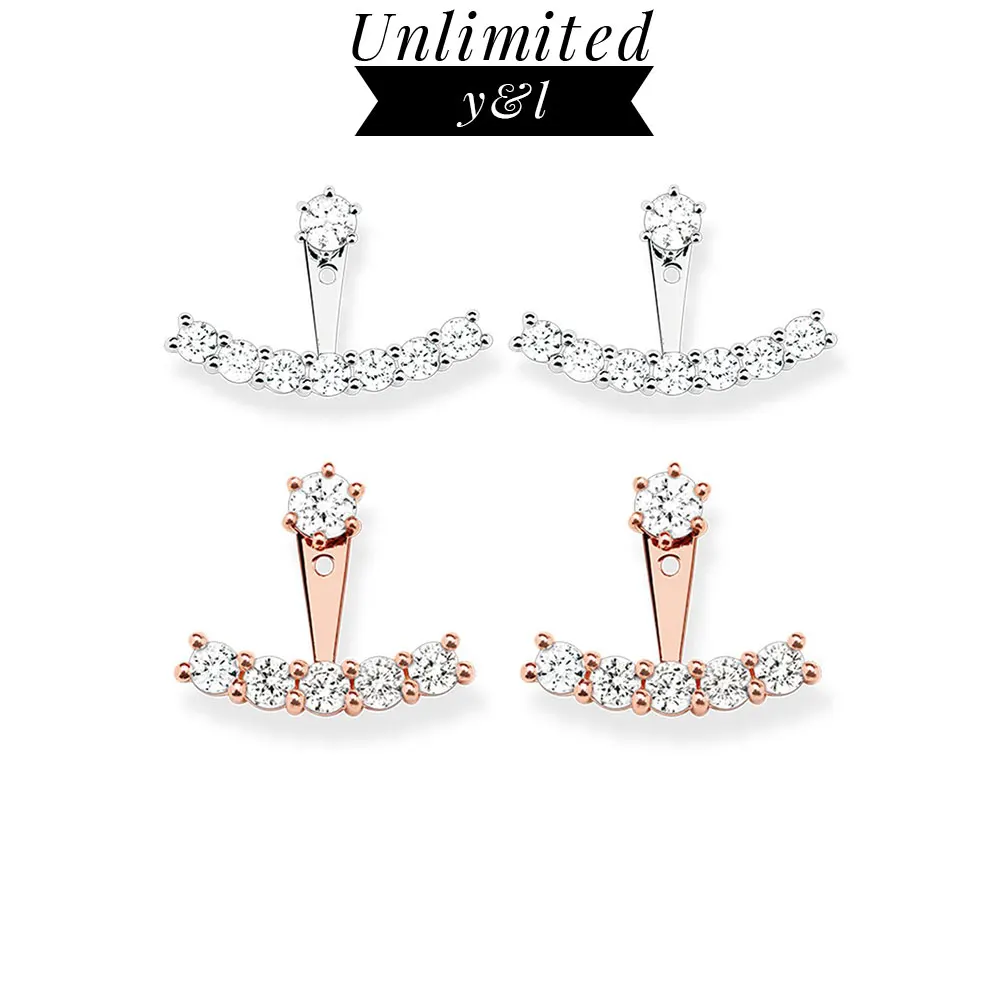 

Silver/Rose Gold Color Arc Shaped Stud Earrings for Women Thomas Style White Zirconia Silver Fashion Ear Stud Jewelry 2018 New