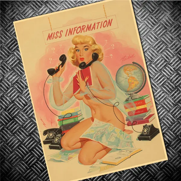 Ретро pin up сексуальная леди США фильм крафт бумага плакат домашний декор винтажные настенные стикеры старая живопись 42x30 см - Цвет: JKG-M (14)